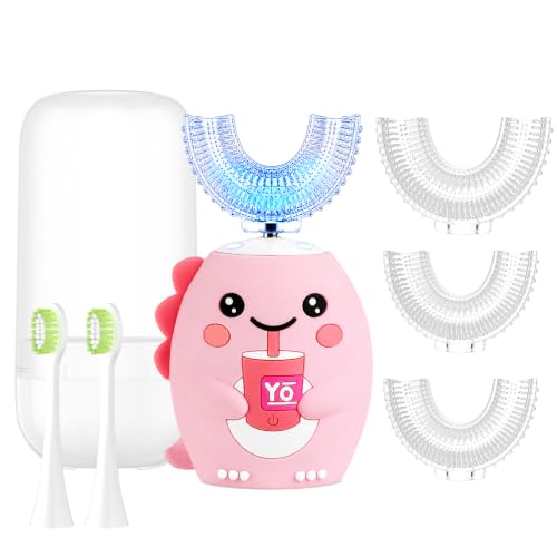 Kids U-Shaped Electric Toothbrush for Toddlers Ages 2-15 Girls, Sonic 360° Rechargeable Toothbrush Kids, 6 Brush Heads 6 Modes, IPX7 Waterproof Automatic 59S Timer - Pink
