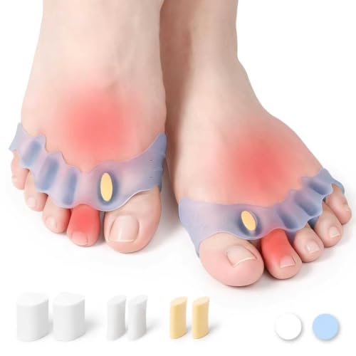 Progressive Big Toe Separators, Gel Bunion Corrector for Hammer & Claw Toe Transparent Blue with hole plug