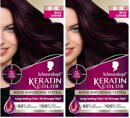 Schwarzkopf Keratin Permanent Hair Dye Cream, 1.9 Rich Caviar, Professional Quality Color for Up to 100% Gray Coverage, Bond Enforcing System (Pack of 2) קוויאר עשיר 2.03 Fl Oz (Pack of 2)