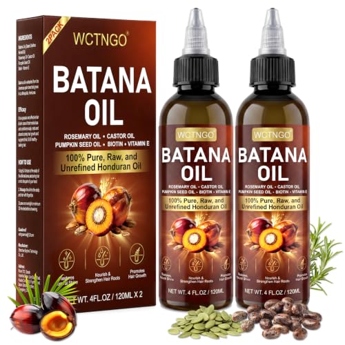 Batana Oil for Hair Growth–100% Pure Unrefined with Rosemary, Castor & Pumpkin Seed Oils, Infused with Biotin | Strengthens, Repairs Scalp, Nourishes & Reduces Hair Loss for Men & Women– 4 oz x 2 Pack