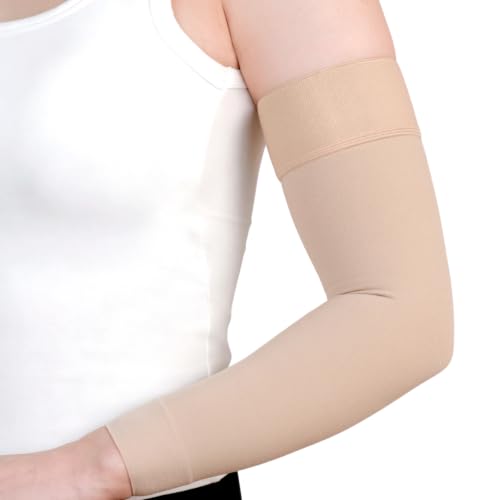 20-30 mmHg Compression Lymphedema Arm Sleeves for Women (Single） Beige Large