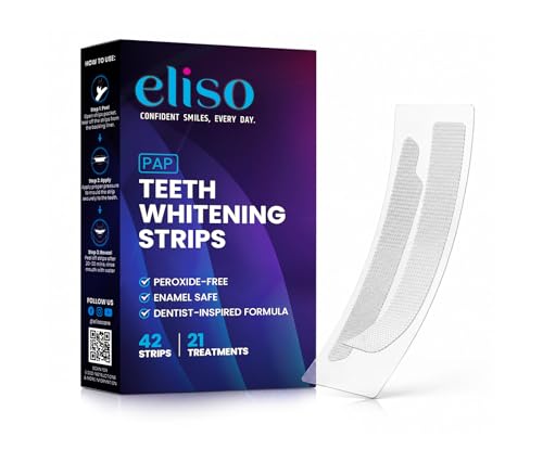 eliso Teeth Whitening Strips - 21 Treatments - 42 Strips - Peroxide Free - Enamel Safe for Whiter Teeth - Whitening Without The Sensitivity-Confident Smiles, Every Day