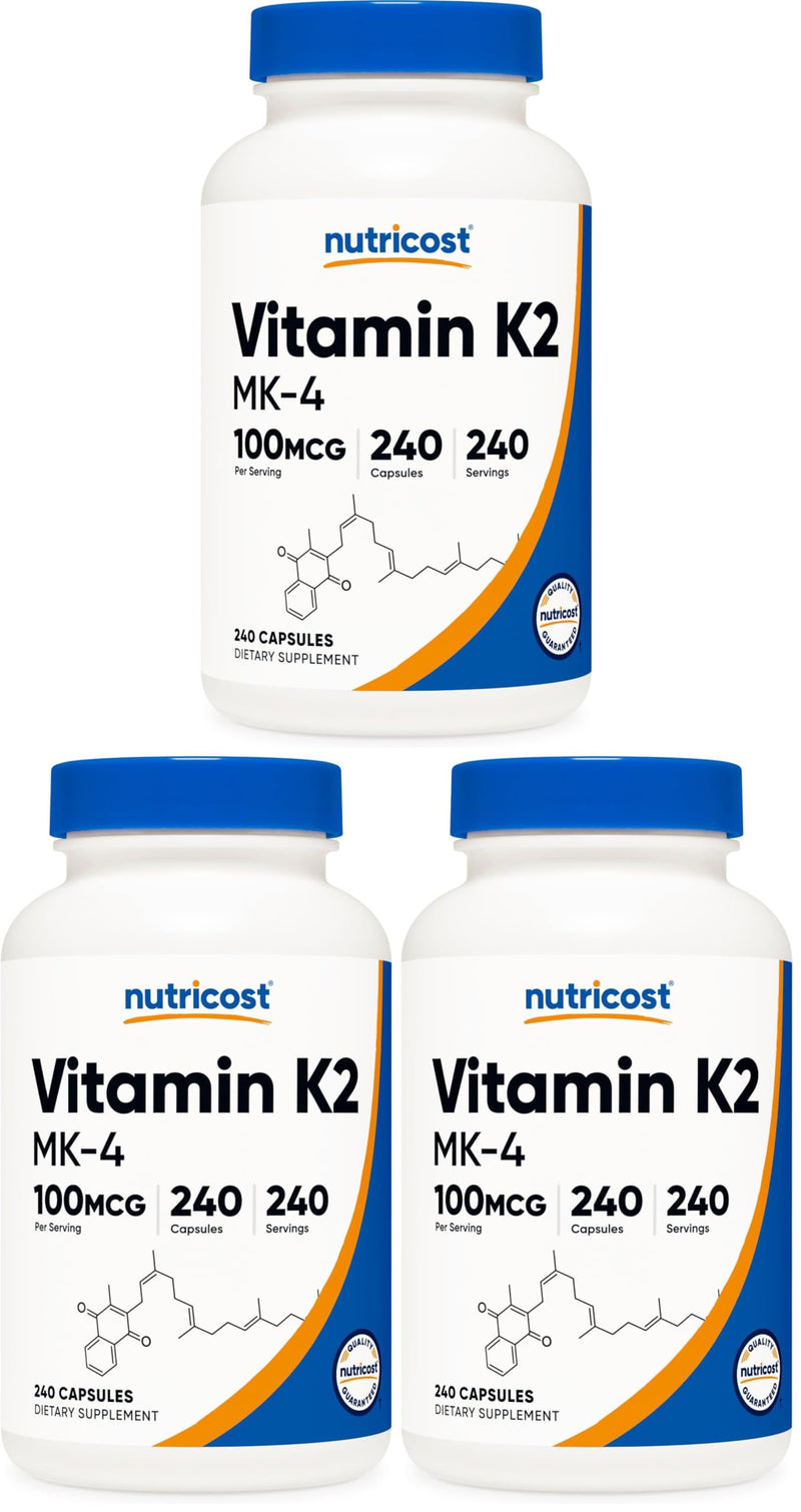 Nutricost Vitamin K2 (MK4) 240 Capsules (100mcg) - Gluten Free and Non-GMO (Pack of 3) 240 Count (Pack of 3)