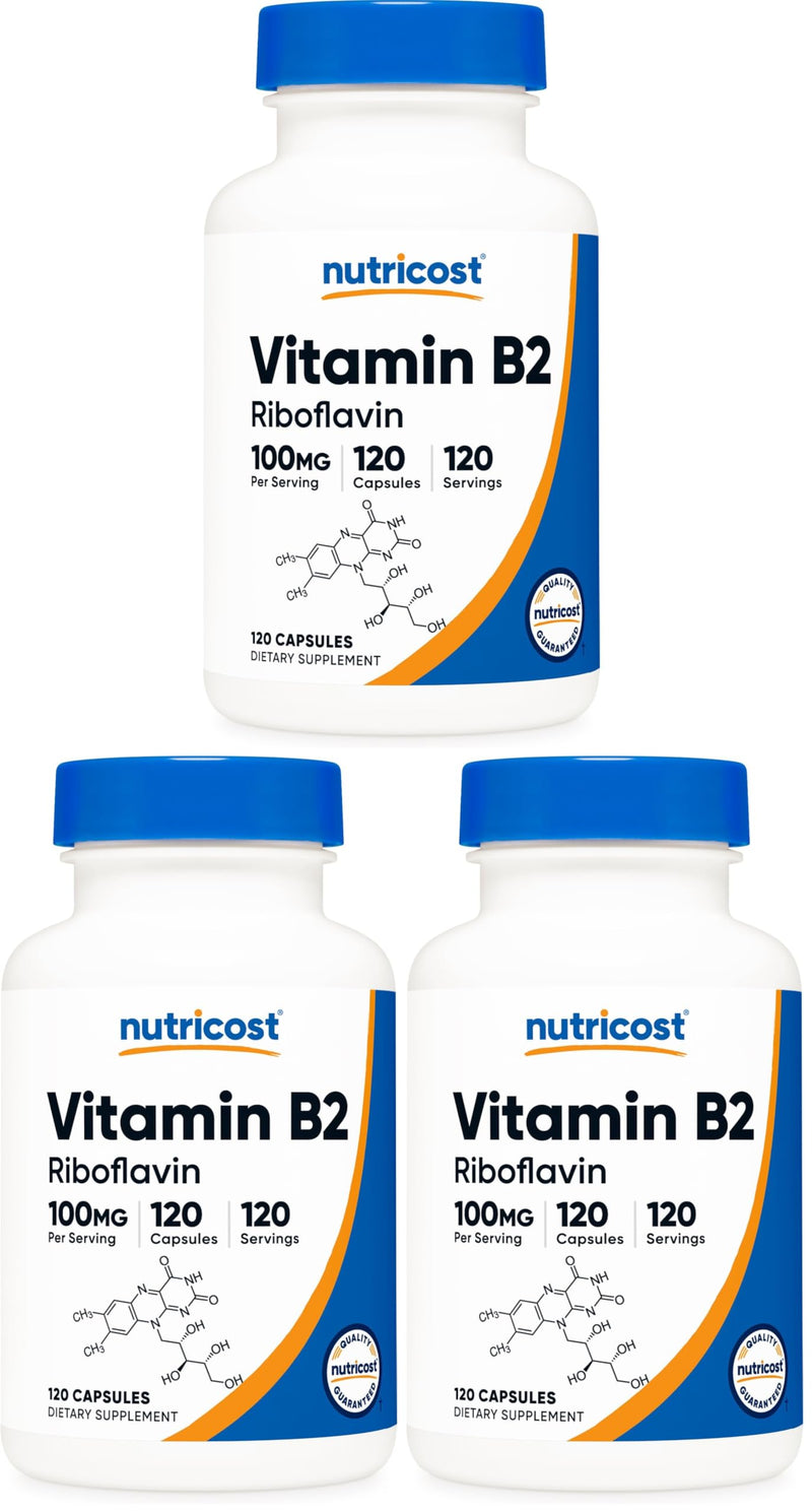 Nutricost Vitamin B2 (Riboflavin) 100mg, 120 Capsules - Gluten Free and Non-GMO (Pack of 3) 120 Count (Pack of 3)