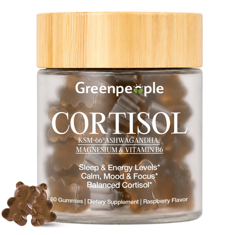 GREENPEOPLE Cortisol Reducer Supplements for Women & Men | Cortisol Manager Detox w/KSM-66 Ashwagandha/Magnesium/GABA for Sleep/Stress Relief/Mood 60 CT Raspberry Flavor Gummies 60 Count (Pack of 1)