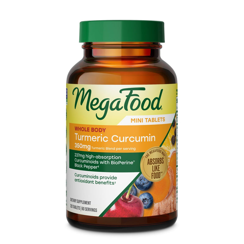 MegaFood Whole Body Turmeric Curcumin with Black Pepper, 120 Mini Tablets | Turmeric Supplement with Vitamin C, 237 mg Curcuminoids Per Serving, Antioxidant and Immune Support, Vegan, 60 Servings 120 Count (Pack of 1)
