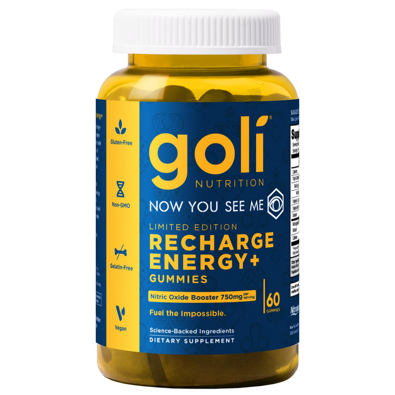 Goli Recharge Energy+ Gummies, Nitrosigine® Bonded Arginine Silicate, Vitamin C & Vitamin B6, 60 Gummies, Vegan, Non-GMO, Gluten-Free, Gelatin-Free