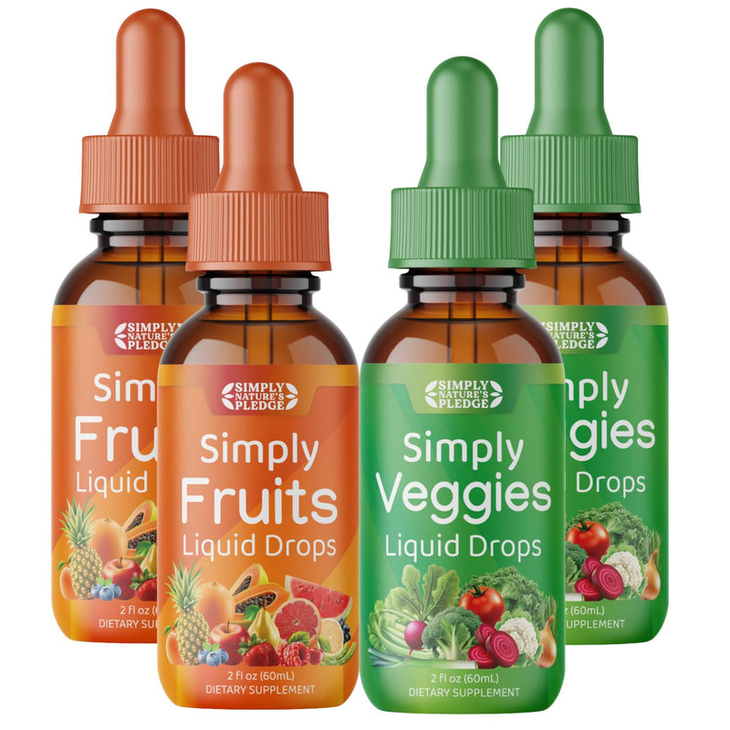 Simply Nature's Pledge - Fruit and Vegetable Supplements - Liquid Drops - Made with Whole Food Superfoods, Packed Vitamins & Minerals - Soy Free - Made in The USA - (Pack of 4) 30 Servings (Pack of 4)