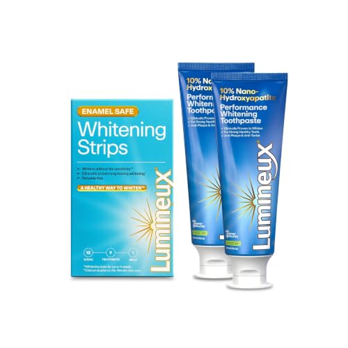 Lumineux Whitening Duo, 2pk 10% nHA Toothpaste 3.75 oz + 9 Whitening Strips 2 Count + 1 Month Supply Strips