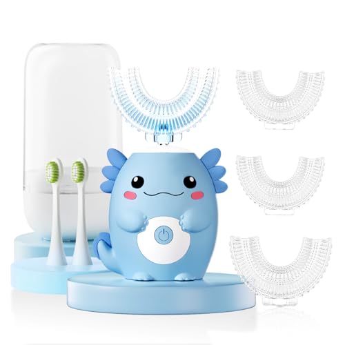 Kids Electric U Shaped Toothbrush,Axolotl Sonic Toothbrush-Age 2-15 Blue Blue Axolotl