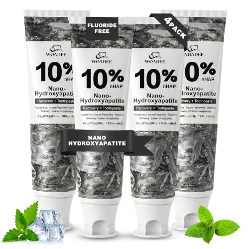 Woadee 10% Nano Hydroxyapatite Toothpaste, Fluoride Free,Whitening,4-Pack 4PCS