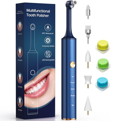 Rechargeable Tooth Polisher with LED Light, IPX7 Waterproof Home Dental Kit Blue Style-C 1 Count (Pack of 1)