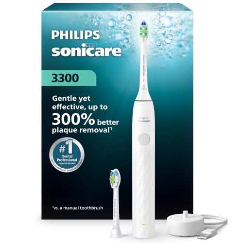 Philips Sonicare 3300 Rechargeable Electric Toothbrush, 2 Brush Head, White