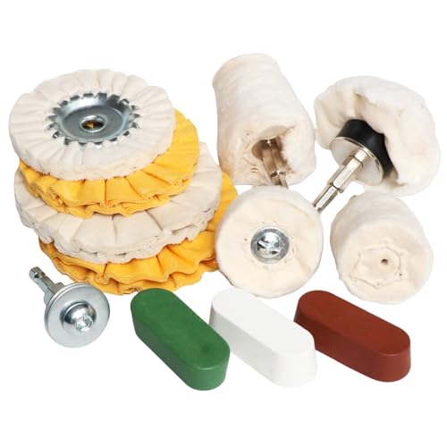 Airway Buffing Wheel, 12Pcs Cotton Wheel Polishing Kit, Polishing Compound and Aluminum Metal Polishing Wheel Kit for Drill Mirror Finish with 1/4" Mandrel