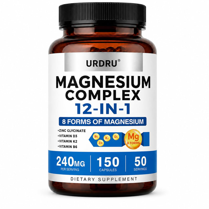 12-in-1 Magnesium Complex Supplement, 8 Forms with Vitamins D3, K2, B6 and Zinc Glycinate, 240 mg per Serving, 150 Veggie Capsules (1 Pack) 1