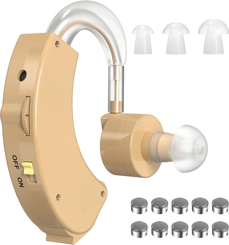 Hearing Amplifier for Seniors, Behind-the-Ear with Volume Control Beige