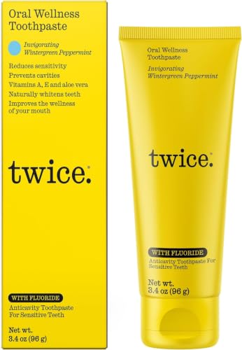 Twice Anti-Cavity Fluoride Toothpaste – Sensitivity Relief, Teeth Whitening & Fresh Breath – Wintergreen Peppermint Natural Toothpaste – 3.4 oz (Pack of 6) 3.4 Fl Oz (Pack of 6)