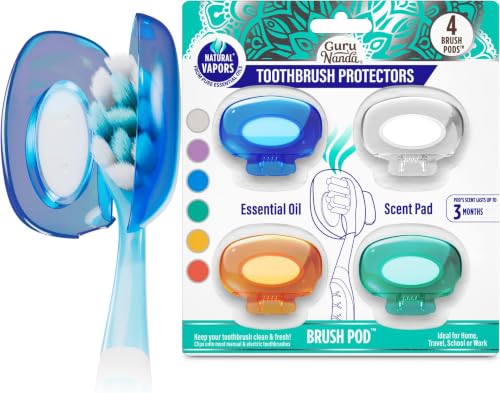 GuruNanda Brush Pods - Toothbrush Cover for Manual & Electric Toothbrush, Keeps Toothbrush Fresh & Clean, Travel Accessories with Natural Essential Oil Vapors, 24 Pack Pack of 24