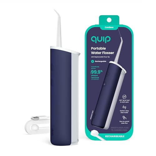 quip Water Flosser - Cordless Water Flosser with Adjustable Pressure - Teeth Cleaner Pick with 360 Degree Rotating Replaceable Tip, Rechargeable Water Dental Pick - Midnight Blue