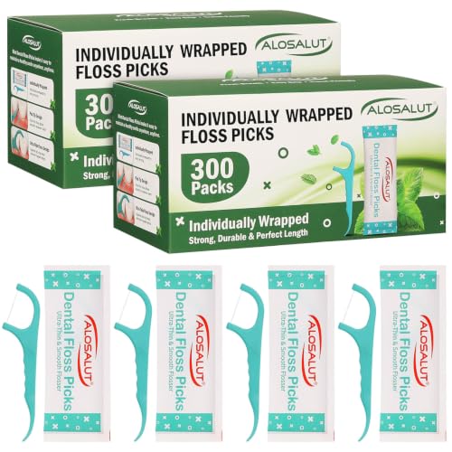 600 Pack Individually Wrapped Dental Floss Picks - Mint Flavored Floss Sticks for Fresh Breath - Strong Smooth & Shred Resistant Tooth Picks - Portable Dental Flossers Oral Care for Home Travel Office 600 Count