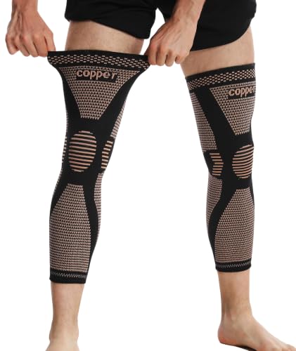 2 Pack Full Leg Compression Sleeves for Men Women, Compression Leg Sleeve for Knee Pain Relief, Muscle Recovery, Swelling, Knee Brace Support for Basketball, Running, Workout, Cycling (Black and Brown, XX-Large) Black and Brown