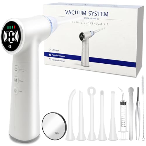 Tonsil Stone Remover Tool, Upgraded Electric Tonsil Stone Removal Kit - with Built-in LED Light & 6-Level Suction for Bad Breath Prevention Blue