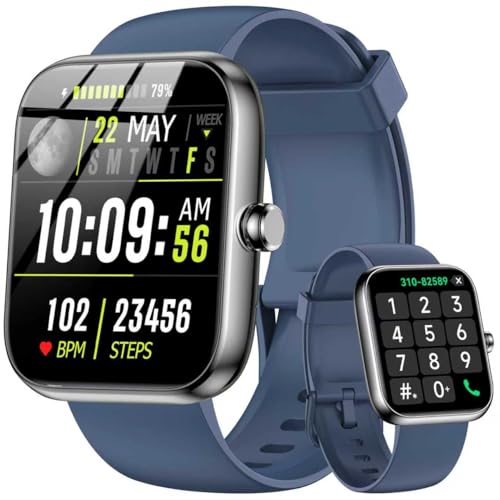 Smart Watch with Alexa Built-in, 1.83" HD Touchscreen Fitness Tracker, Bluetooth Notifications/Calls, IP68 Waterproof, 120+ Sport Modes, 24/7 Heart Rate & Sleep Monitor for iPhone Android iOS (Blue) Blue