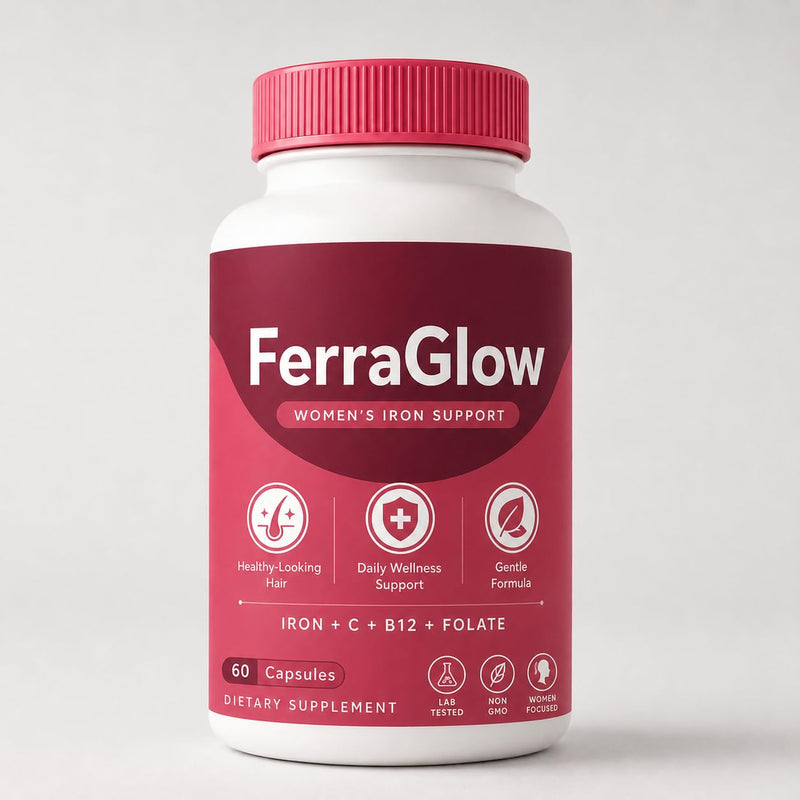 FerraGlow Iron Support Capsules for Women, 60 Count | Iron Bisglycinate, Lactoferrin, Vitamin C B12, Gentle Absorption Formula, Daily Wellness Hair Energy Support