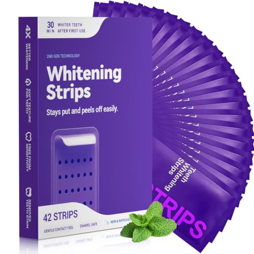 Purple Teeth Whitening Strips 21 Treatments, Enamel Safe - Non Sensitive Teeth Whitening - Non Slip Whitener Strips for a Brighter Smile (Pack of 42 Strips) 1 Count (Pack of 42)