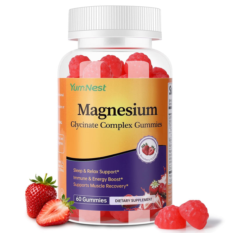 Magnesium Glycinate Gummies, 60 Count | Sugar Free Magnesium Glycinate, Citrate, Malate Blend Gummies for Adults with Vitamin C, B6, Zinc, Vegan