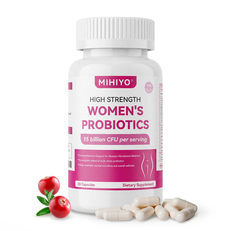 Women's Probiotics 15 Billion CFU - 14 Strains for Vaginal, Urinary & Digestive Health Support - Daily Supplement with Cranberry, D-Mannose, Ashwagandha & Prebiotics - Shelf Stable, 30 Capsules