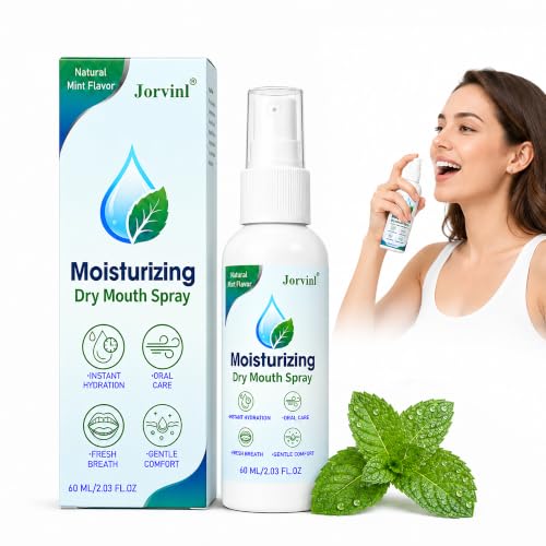Dry Mouth Spray, Oral Moisturizing Spray for Dry Mouth Comfort, Alcohol Free & Sugar Free with Xylitol, Sodium Hyaluronate & Aloe, Natural Mint Fresh Breath Spray for Adults, 60ml
