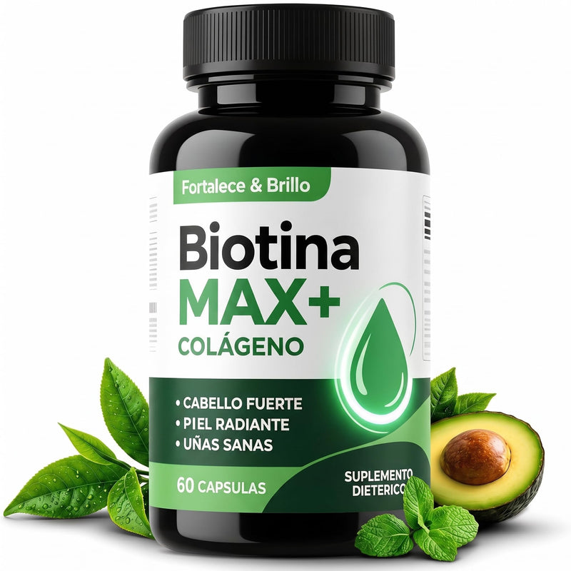 Biotina Max Colageno, Biotin and Collagen Supplements for Strengthens Hair, Improve Skin & Nails, with Vitamins A, B2, B3, B6 and Zinc, Gluten-Free, Non-GMO, 90 Capsules 1