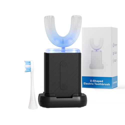U-Shaped Electric Toothbrush for Adults, U Toothbrush with 360° Automatic Cleaning, ultrasonic Toothbrush with 4 Cleaning Modes, Electric Toothbrush for Travel Black