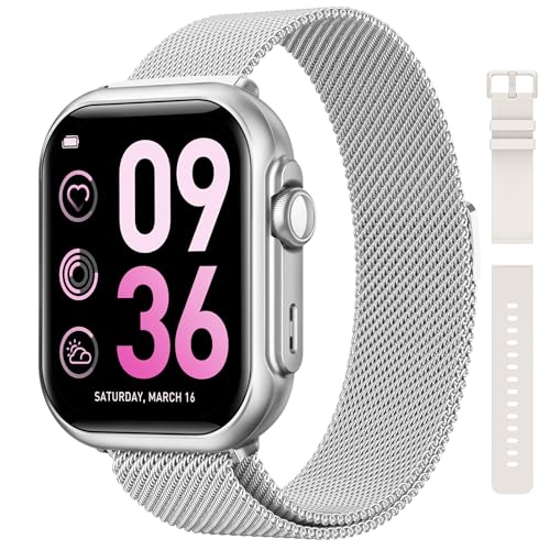 Smart Watches for Women, 1.85" HD Smartwatch with Heart Rate/Sleep/Health Monitor, Fitness Trackers with 100+ Sports Mode、Answer/Make Call and 1000mAh Battery, Compatible iPhone/Android, with 2 Bands