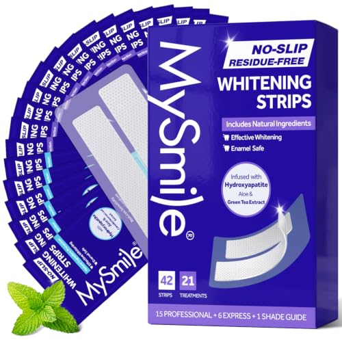 MySmile Teeth Whitening Strips 21 Treatments, Hydroxyapatite-Infused White Strips for Sensitive Teeth, Teeth Whitener with Enamel-Safe Formula, Non-Slip, Residue-Free Whitening Kit, Mint 42 Count (Pack of 1)