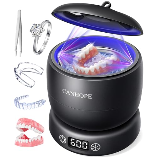 Ultrasonic Retainer Cleaner Machine, 42kHz Dental Cleaning Pod for Dentures, Aligners, Mouth Guards, Jewelry - IPX7 Waterproof Durable Removable Base and Top Cover, 3 Timer Settings (MatteBlack)