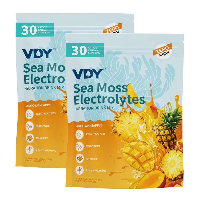 Sea Moss Electrolytes Powder Packets - Hydration Packets Sugar Free - Electrolyte Packets with 60 Sticks - Zero Sugar & 0 Calorie - Gluten Free Drink Mix - 2 Pack (60 Servings) 60 Servings (Pack of 2)
