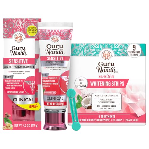 GuruNanda Gentle Sensitivity Care Bundle – Sensitivity Relief Toothpaste with Potassium Nitrate & 9-Day Gentle Whitening Strips for Cleaner Teeth & Noticeably Brighter Smile