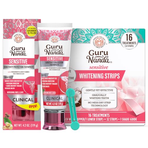 GuruNanda Gentle Sensitivity Care Bundle – Sensitivity Relief Toothpaste with Potassium Nitrate & 16-Day Gentle Whitening Strips for Cleaner Teeth & Noticeably Brighter Smile