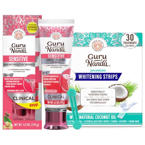 GuruNanda Bright Smile Sensitivity Care Bundle – Sensitive Toothpaste with Potassium Nitrate & 30-Day Whitening Strips for Gentle Whitening & Everyday Oral Comfort