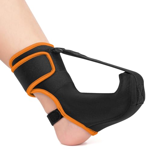 Plantar Fasciitis Night Splint Sock: Upgraded Plantar Fasciitis Brace with Support Plate for Women Men for Achilles Tendonitis Foot Drop Heel Spur Pain Relief Black-Orange Large