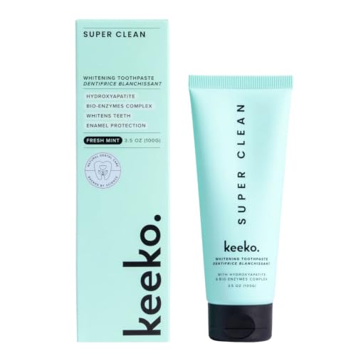 Keeko Super Clean Whitening Mint Toothpaste Natural Enzyme Formula Fresh Mint Flavor, Fluoride-Free, SLS-Free, Peroxide-Free Dentist-Formulated Vegan Oral Care 100ml