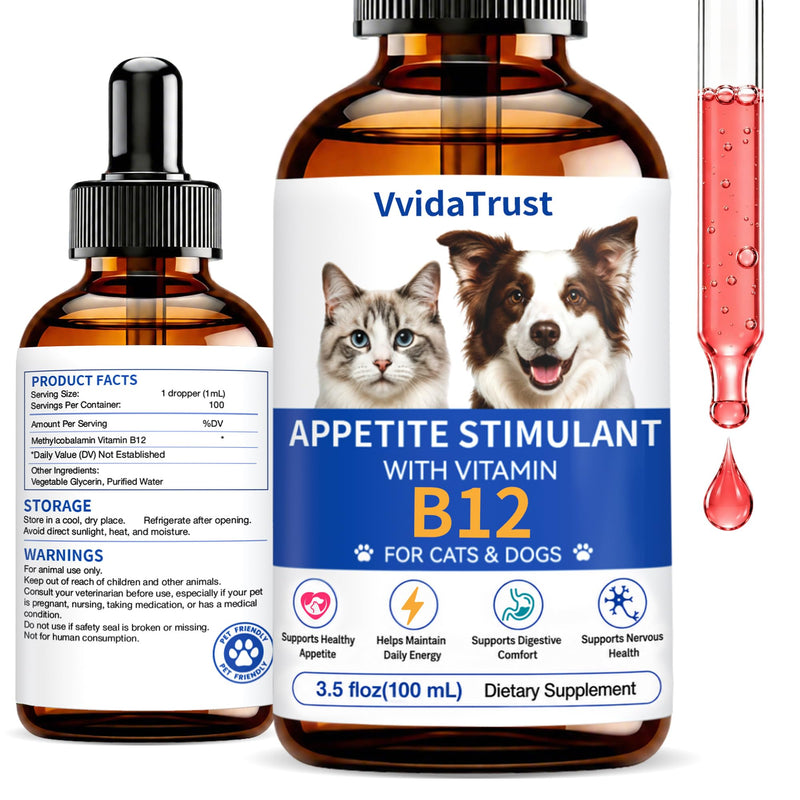 Dog & Cat Appetite Stimulant, Vitamin B12 (Methylcobalamin) Supplement | Energy & Appetite, Immune System Support - 3.5 fl oz