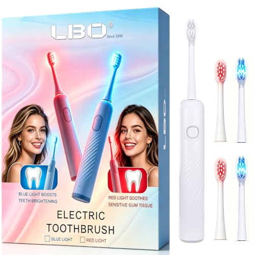 Red Light Electric Toothbrush Therapy for Gums Restore Gum Revive Led Blue Light Teeth Whitening Replaceable Brush Heads 2 RedLight 2 BlueLight Soft Sonic Replacement for Adults Gumrevive