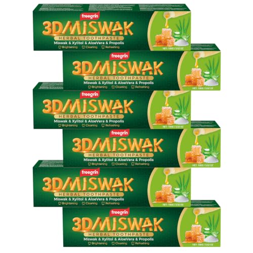 6 Pack Organic Miswak Herbal Whitening Toothpaste | Gums & Refreshing-with Miswak & AloeVera Leaf & Propolis Extract,Xylitol- 100% Fluoride Free & Vegetable Base | 3.52OZ 6 Count (Pack of 1)