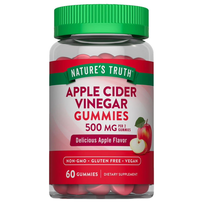 Nature's Truth Apple Cider Vinegar Gummies | 500 mg | 60 Count | Apple Flavor | Vegan, Non-GMO & Gluten Free Supplement