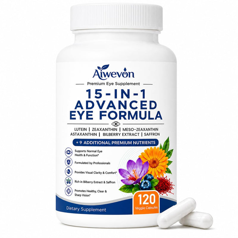 15 in 1 Advanced Eye Formula, Eye Vitamins Supplement with Lutein Zeaxanthin Meso Zeaxanthin, Bilberry Extract & Saffron, Eye Health Support Capsules for Adults, Daily Vision Nutrition, 120 Count