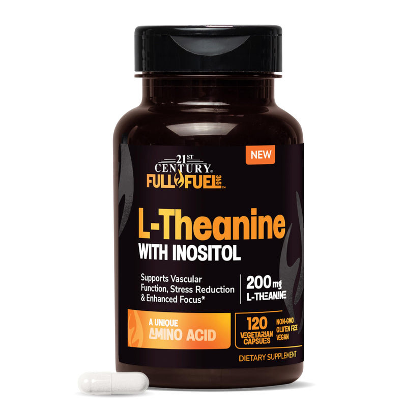 21st Century L-Theanine 200mg with Inositol, 120 Vegan Capsules, Calm Focus | 200mg L-Theanine + 100mg Inositol. Supports calm focus & a healthy stress response. Non-GMO, gluten free, vegan caps