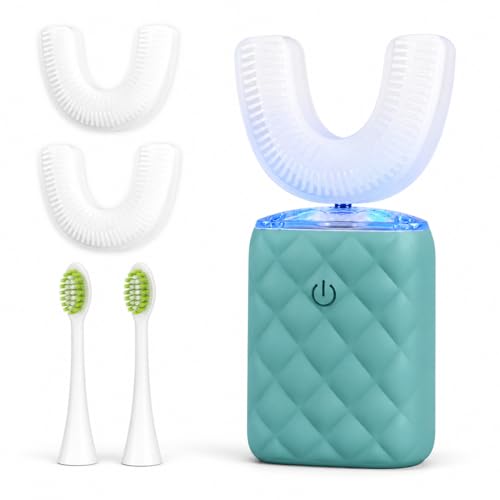 U Shaped Electric Toothbrush for Adults - Ultrasonic Automatic 360° Mouth Cleaning Toothbrush, Hands-Free Full Mouth Sonic Toothbrush with 5 Modes, IPX7 Waterproof Rechargeable (Turquoise)